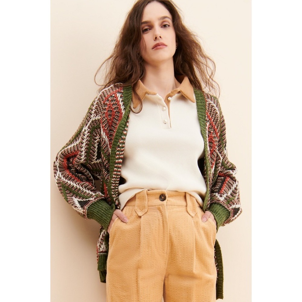 Line & Dot Mika Knit Open Front Sweater Cardigan Olive Boho oversized Chunky